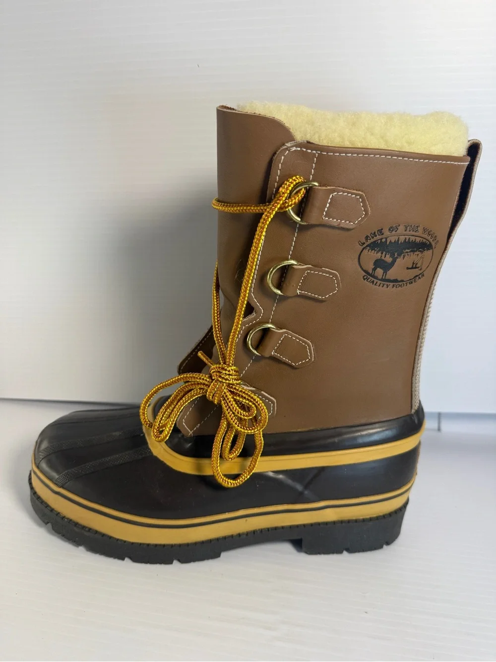Lake of the Woods Men's Brown Waterproof Winter Boots with Yellow Trim